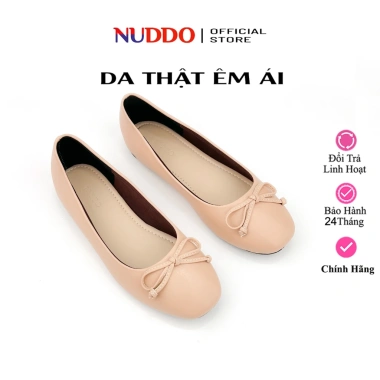 Giày Búp Bê Bệt Nữ Da Thật Cao Cấp Mũi Vuông, Đế Bằng Nơ Chỉ Mềm NUDDO - 389k 5