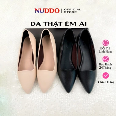 Giày Búp Bê Bệt Nữ Mũi Nhọn Da Thật - Guốc Đế Bằng Cổ Tim Siêu Êm, Giá 368.000 VND
