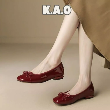 Giày Búp Bê Da Bóng Gót Dày Mũi Vuông Đính Nơ Đỏ Vàng - Thời Trang Nữ Giá 200k - Hải Anh Shoes 4
