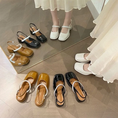 Giày búp bê hở gót đế cao 3p 5p quai ngang bít mũi - Thoải mái, giá chỉ 160.000₫ 2