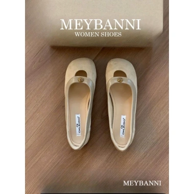 Giày Búp Bê MEYBANNI Mũi Tròn Đế Bệt Da Lộn Đính Khuy Hoa Trà Giá 239k 2