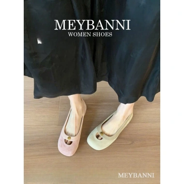 Giày Búp Bê MEYBANNI Mũi Tròn Đế Bệt Da Lộn Đính Khuy Hoa Trà Giá 239k 4