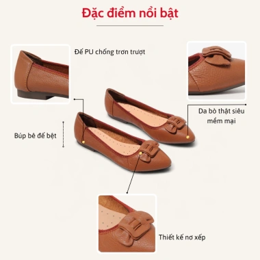 Giày Búp Bê Mũi Nhọn Da Bò Thật Nơ Xếp - Giá chỉ 309.000 VND, giảm 20% 4