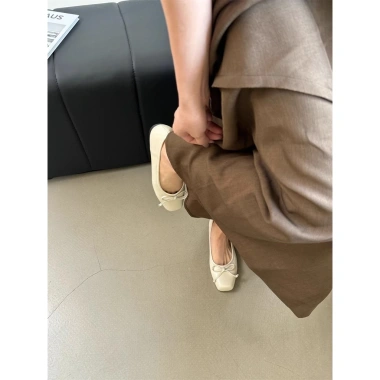 Giày búp bê nữ BB1 Tiemgiaycuato đế bệt mũi vuông, đính nơ, da 2 lớp bạc đen, lót êm ái - giảm giá 22% 3
