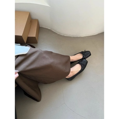 Giày búp bê nữ BB1 Tiemgiaycuato đế bệt mũi vuông, đính nơ, da 2 lớp bạc đen, lót êm ái - giảm giá 22% 6