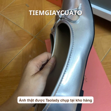 Giày búp bê nữ BB1 Tiemgiaycuato đế bệt mũi vuông, đính nơ, da 2 lớp bạc đen, lót êm ái - giảm giá 22% 8