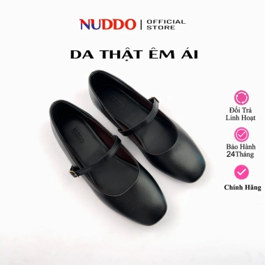 Giày Búp Bê Nữ Da Thật Dáng Mary Jane Đế Bệt Mũi Vuông Da Mềm Êm NUDDO NM001V 379k