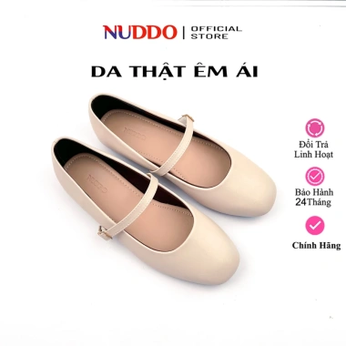 Giày Búp Bê Nữ Da Thật Dáng Mary Jane Đế Bệt Mũi Vuông Da Mềm Êm NUDDO NM001V 379k