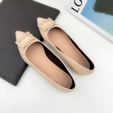 Giày Búp Bê Nữ Đế Bệt Mũi Nhọn Da Thật Phối Nơ Đá Da Mềm NUDDO NN220D 389k