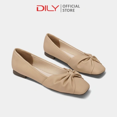 Giày búp bê nữ DILY mũi vuông đính nơ thanh lịch, đế bệt êm ái cao 1cm - 399.000₫ 2