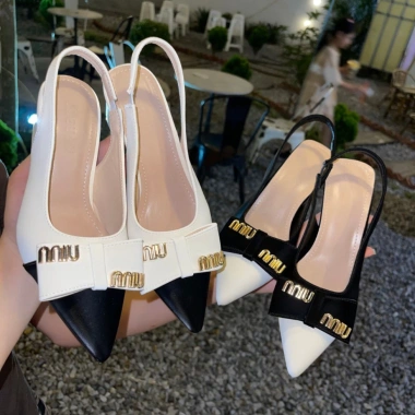 Giày búp bê nữ mũi nhọn gót vuông 5p nơ miu miu, chất tuyết nhung mịn - 169k