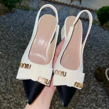 Giày búp bê nữ mũi nhọn gót vuông 5p nơ miu miu, chất tuyết nhung mịn - 169k