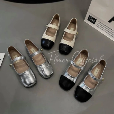 Giày búp bê nữ mũi tròn đế bằng mix hai màu siêu hot, chuẩn QC êm chân - 229k