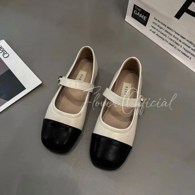 Giày búp bê nữ mũi tròn đế bằng mix hai màu siêu hot, chuẩn QC êm chân - 229k