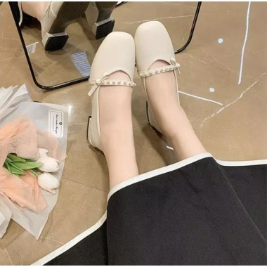 Giày búp bê nữ quai ngang đính ngọc, đế vuông 3cm da mềm, đi êm chân - Full Box GN72 199k