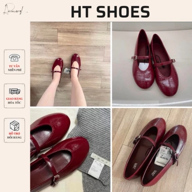 Giày búp bê Z mũi tròn quai khoá ngang đỏ đô, đế bệt 1cm, phong cách Mary Jane năng động - Giá chỉ 269.000₫