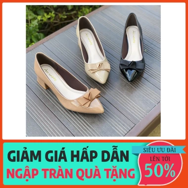 Giày cao gót 3 phân mũi nhọn cổ vuông phối nơ lụa - Công sở, giảm còn 330k 2