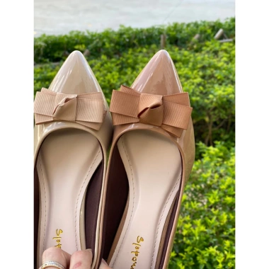 Giày cao gót 3 phân mũi nhọn cổ vuông phối nơ lụa - Công sở, giảm còn 330k 5