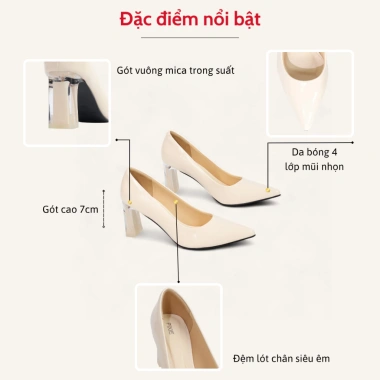 Giày Cao Gót 7cm Da Bóng Đế Vuông Thon Mica Pixie X554 - Giá 309.000₫ 5