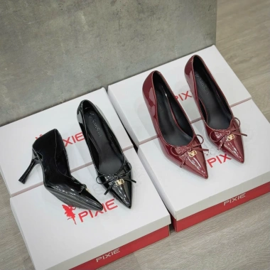 Giày Cao Gót 7cm Mũi Nhọn Da Bóng Phối Nơ và Thời Trang Công Sở Nữ Giá 279.000đ