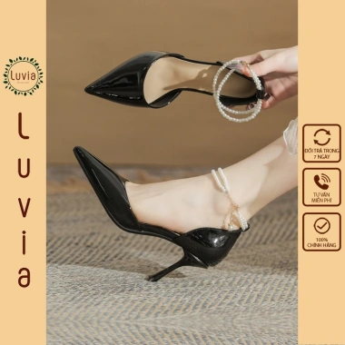 Giày cao gót 8 phân Luvia 179CG da bóng, gót nhọn, mũi sục, dây ngọc - Giá chỉ 214.000₫