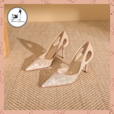 Giày cao gót 8cm mũi nhọn ren lưới Thảo Clover - CHÂN MỎNG, giảm 555.000, mẫu trendy 2.025