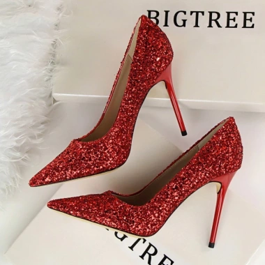 Giày cao gót BIGTREE 9.219-1 - Kim tuyền sequin, size lớn, gót nhọn, chính hãng 509k 5