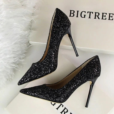 Giày cao gót BIGTREE 9.219-1 - Kim tuyền sequin, size lớn, gót nhọn, chính hãng 509k 6