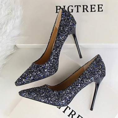 Giày cao gót BIGTREE 9.219-1 - Kim tuyền sequin, size lớn, gót nhọn, chính hãng 509k 7