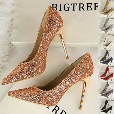 Giày cao gót BIGTREE 9.219-1 - Kim tuyền sequin, size lớn, gót nhọn, chính hãng 509k 9