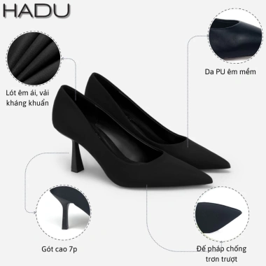 Giày Cao Gót Công Sở 7P Bít Mũi HADU G760 Da Mềm, Lót Múi Êm, Chính Hãng, Bảo Hành 24T
