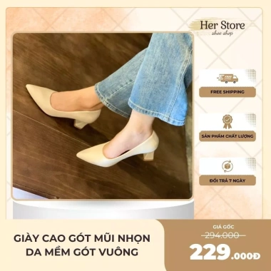 Giày Cao Gót Công Sở Mũi Nhọn Da Cao Cấp Size 35-42, Đệm Mút Êm, Gót Vuông 3-7p Giá 286k