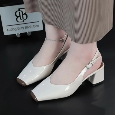 Giày Cao Gót Công Sở Mũi Vuông Bóng Mềm 5-7cm Giày Bánh Bèo SandalROSIE 225k