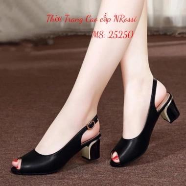 Giày cao gót công sở Nrossi size lớn 5 phân đen hở mũi 40-43 FREESHIP50K
