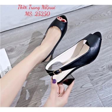 Giày cao gót công sở Nrossi size lớn 5 phân đen hở mũi 40-43 FREESHIP50K 5