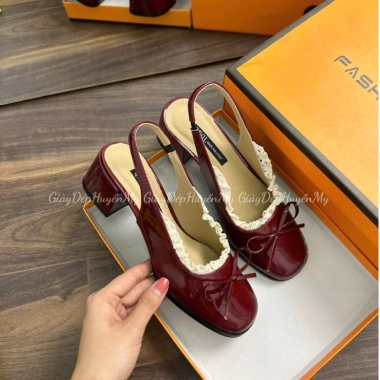 Giày cao gót đế vuông 5P nơ viền ren cao cấp - Full hộp, giá ưu đãi 235.000₫ 5