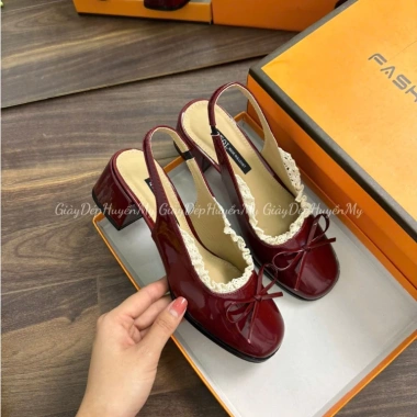 Giày cao gót đế vuông 5P nơ viền ren cao cấp - Full hộp, giá ưu đãi 235.000₫ 10