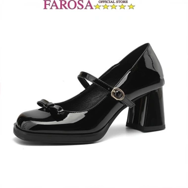 Giày cao gót đế vuông đính nơ thời trang FAROSA C28 da bóng sang chảnh - 204.625₫