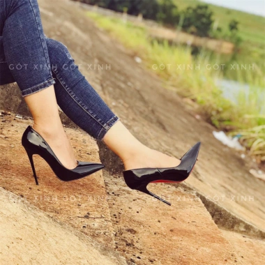 Giày cao gót GÓT XINH đen da bóng bít mũi nhọn size 8‑12 giảm giá 259.888₫