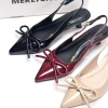 Giày cao gót Merly 3cm Nơ Phồng mũi nhọn hở gót 35‑43 3 màu Đen Kem Đỏ Đi tiệc công sở