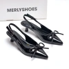 Giày cao gót Merly 3cm Nơ Phồng mũi nhọn hở gót 35‑43 3 màu Đen Kem Đỏ Đi tiệc công sở 4