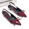 Giày cao gót Merly 3cm Nơ Phồng mũi nhọn hở gót 35‑43 3 màu Đen Kem Đỏ Đi tiệc công sở 5