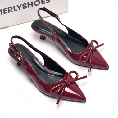 Giày cao gót Merly 3cm Nơ Phồng mũi nhọn hở gót 35‑43 3 màu Đen Kem Đỏ Đi tiệc công sở 5 Giày cao gót Merly 3cm Nơ Phồng mũi nhọn hở gót 35‑43 3 màu Đen Kem Đỏ Đi tiệc công sở 5