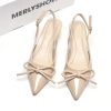 Giày cao gót Merly 3cm Nơ Phồng mũi nhọn hở gót 35‑43 3 màu Đen Kem Đỏ Đi tiệc công sở 8