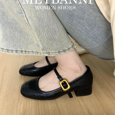 Giày Cao Gót MEYBANNI Mũi Vuông Quai Ngang Khoá Béo Đế 4cm Giá 229k Giảm 22%