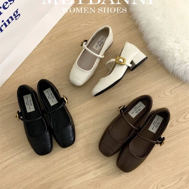 Giày Cao Gót MEYBANNI Mũi Vuông Quai Ngang Khoá Béo Đế 4cm Giá 229k Giảm 22%