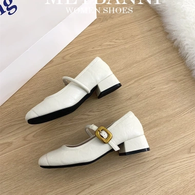 Giày Cao Gót MEYBANNI Mũi Vuông Quai Ngang Khoá Béo Đế 4cm Giá 229k Giảm 22%