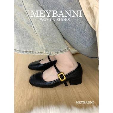 Giày Cao Gót MEYBANNI Mũi Vuông Quai Ngang Khoá Béo Đế 4cm Giá 229k Giảm 22%