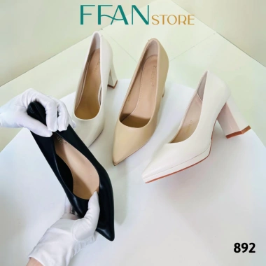 Giày cao gót mũi nhọn 8 phân FFANSTORE - Đế đúp gót vuông, da mềm size lớn, màu đen da lộn - 570k 3