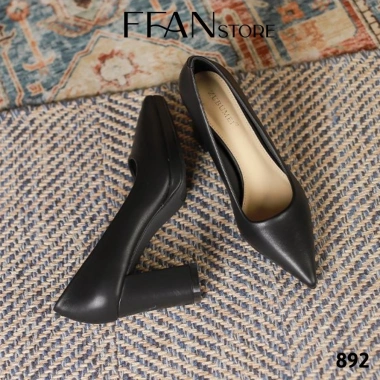 Giày cao gót mũi nhọn 8 phân FFANSTORE - Đế đúp gót vuông, da mềm size lớn, màu đen da lộn - 570k 10